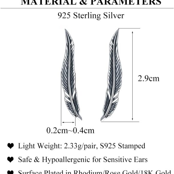 925 Sterling Silver Feather Crawler Earrings for Women Climber Earrings Cuff Ear - Picture 6 of 7